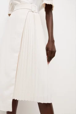 Promo 🎁 Karen Millen Soft Tailored Pleat Panelled Wrap Midi 👗 Dress 🥰 -Occasionwear Popular Store akk05994 ivory xl 1