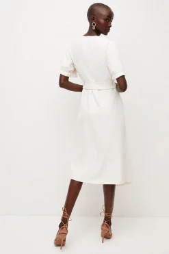 Promo 🎁 Karen Millen Soft Tailored Pleat Panelled Wrap Midi 👗 Dress 🥰 -Occasionwear Popular Store akk05994 ivory xl 2