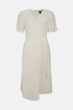 Promo 🎁 Karen Millen Soft Tailored Pleat Panelled Wrap Midi 👗 Dress 🥰 -Occasionwear Popular Store akk05994 ivory xl 3