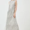 Promo ✔️ Karen Millen Beaded Fringed Low Back Woven Maxi 👗 Dress - silver 🔥 -Occasionwear Popular Store akk06025 silver xl