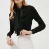 Cheap 👏 Karen Millen High Neck Pussy Bow Detail Jersey Top ❤️
