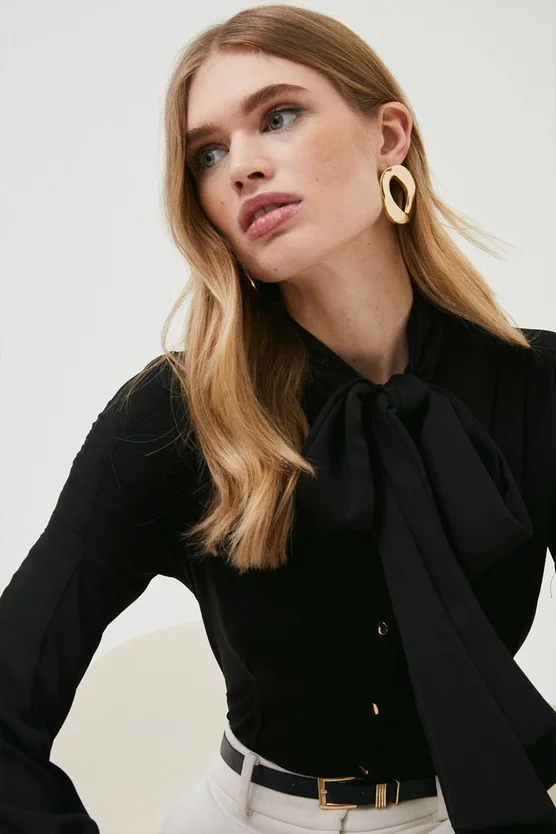 Cheap ๐ Karen Millen High Neck Pussy Bow Detail Jersey Top โค๏ธ 4 Cheap ๐ Karen Millen High Neck Pussy Bow Detail Jersey Top โค๏ธ - Image 2