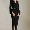 Best Sale ⭐ Karen Millen Petite Compact Viscose Stud Detail Midi 👗 Dress - black 👏