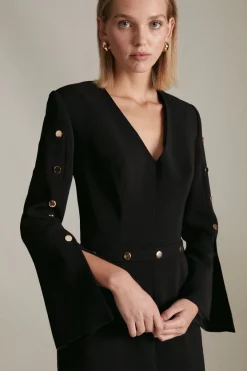 Best Sale ⭐ Karen Millen Petite Compact Viscose Stud Detail Midi 👗 Dress - black 👏 -Occasionwear Popular Store akk06088 black xl 1