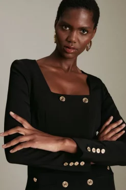 New ✔️ Karen Millen Compact Viscose Tux Sleeved Belted Maxi 👗 Dress ❤️ -Occasionwear Popular Store akk06109 black xl 1