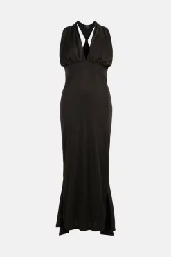 Best deal 🥰 Karen Millen Halter Neck Sparkle Jersey Maxi 👗 Dress ✔️ -Occasionwear Popular Store akk06303 black xl 3