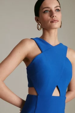 Best Sale 🛒 Karen Millen Petite Figure Form Crepe Cross Front 👗 Dress 🔔 -Occasionwear Popular Store akk06364 cobalt xl 1