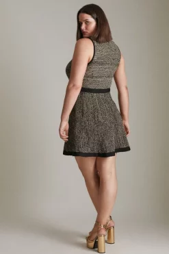 Buy 🤩 Karen Millen Plus size Tweed Knit Chain Detail Skater 👗 Dress - black 😉 -Occasionwear Popular Store akk06417 black xl 2