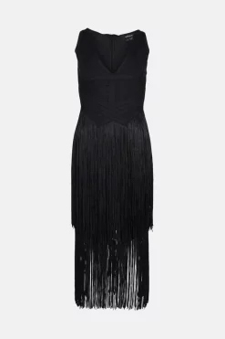 Best reviews of 💯 Karen Millen Bandage Knit Fringe Tiered Midi 👗 Dress 👏 -Occasionwear Popular Store akk06419 black xl 4