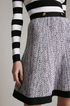 Budget ⌛ Karen Millen Striped Tweed Knit Mix Military Trim 👗 Dress - blackwhite ✨ -Occasionwear Popular Store akk06433 blackwhite xl 3