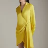 Deals 😀 Karen Millen Viscose Satin Crepe Wrap 👕 Shirt Mini 👗 Dress 😍 -Occasionwear Popular Store akk06448 chartreuse xl