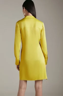 Deals 😀 Karen Millen Viscose Satin Crepe Wrap 👕 Shirt Mini 👗 Dress 😍 -Occasionwear Popular Store akk06448 chartreuse xl 2