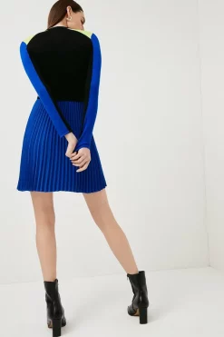 Best deal 🔔 Karen Millen Colourblock Knit Pleat 👗 Skirt Skater 👗 Dress 🎉 -Occasionwear Popular Store akk06470 cobalt xl 2
