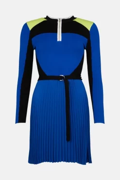 Best deal 🔔 Karen Millen Colourblock Knit Pleat 👗 Skirt Skater 👗 Dress 🎉 -Occasionwear Popular Store akk06470 cobalt xl 3
