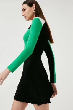 Best deal 🔔 Karen Millen Colourblock Knit Pleat 👗 Skirt Skater 👗 Dress 🎉 -Occasionwear Popular Store akk06470 cobalt xl 4
