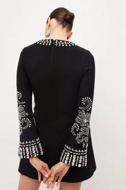 Best deal 🛒 Karen Millen Embellished Detail Figure Form Crepe Mini 👗 Dress ✔️ -Occasionwear Popular Store akk06528 black xl 2