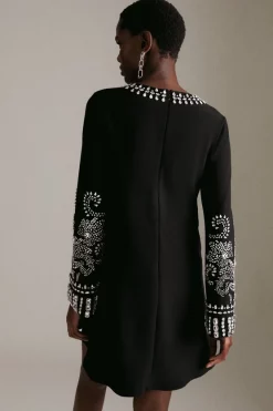 Best deal 🛒 Karen Millen Embellished Detail Figure Form Crepe Mini 👗 Dress ✔️ -Occasionwear Popular Store akk06528 black xl 3