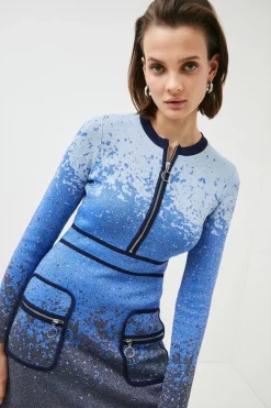 Discount 🔔 Karen Millen Ombre Sparkle Knitted A Line 👗 Dress ⭐ -Occasionwear Popular Store akk06551 blue xl 1