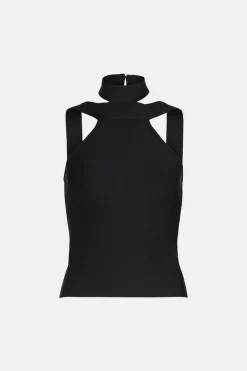 New ⌛ Karen Millen Bandage Knit Halter Neck Top In Recycled Yarn ✔️ -Occasionwear Popular Store akk06563 black xl 3
