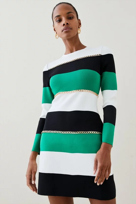 Best deal 🔔 Karen Millen Bandage Knit Stripe Chain Detail Mini 👗 Dress 🎁 4 Best deal 🔔 Karen Millen Bandage Knit Stripe Chain Detail Mini 👗 Dress 🎁 - Image 2