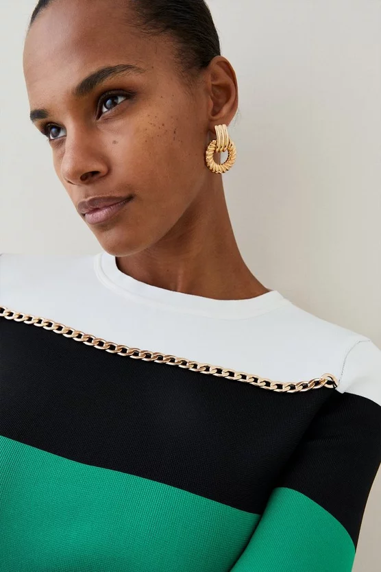 Best deal 🔔 Karen Millen Bandage Knit Stripe Chain Detail Mini 👗 Dress 🎁 5 Best deal 🔔 Karen Millen Bandage Knit Stripe Chain Detail Mini 👗 Dress 🎁 - Image 3