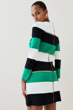 Best deal 🔔 Karen Millen Bandage Knit Stripe Chain Detail Mini 👗 Dress 🎁 12 Best deal 🔔 Karen Millen Bandage Knit Stripe Chain Detail Mini 👗 Dress 🎁 -Occasionwear Popular Store akk06626 green xl 4