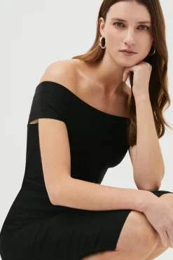 Flash Sale 😉 Karen Millen Bandage Knit Bardot 👗 Dress In Recycled Yarn ✔️ -Occasionwear Popular Store akk06629 black xl 1