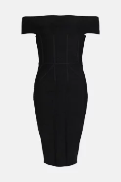 Flash Sale 😉 Karen Millen Bandage Knit Bardot 👗 Dress In Recycled Yarn ✔️ -Occasionwear Popular Store akk06629 black xl 3