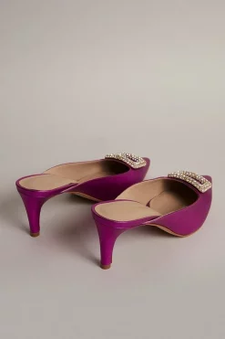 New 😀 Karen Millen Leather Metallic Buckle Kitten Mule - magenta 🔔 -Occasionwear Popular Store akk06745 magenta xl 3