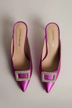 New 😀 Karen Millen Leather Metallic Buckle Kitten Mule - magenta 🔔 -Occasionwear Popular Store akk06745 magenta xl 4