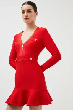 Outlet 😍 Karen Millen Petite Bandage Knit 👗 Dress In Recycled Yarn - red 🥰