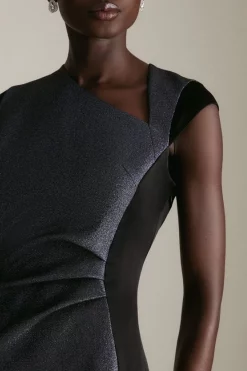 Cheap 🔔 Karen Millen Stretch Metallic Jacquard Tuck Detail Midi 👗 Dress 😉 -Occasionwear Popular Store akk06901 blue xl 1