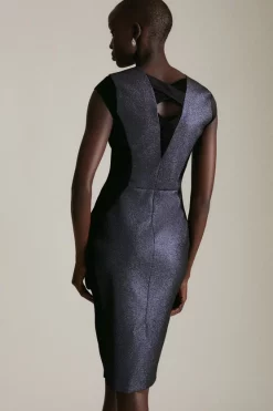 Cheap 🔔 Karen Millen Stretch Metallic Jacquard Tuck Detail Midi 👗 Dress 😉 -Occasionwear Popular Store akk06901 blue xl 2