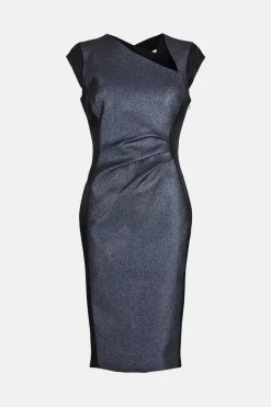 Cheap 🔔 Karen Millen Stretch Metallic Jacquard Tuck Detail Midi 👗 Dress 😉 -Occasionwear Popular Store akk06901 blue xl 3