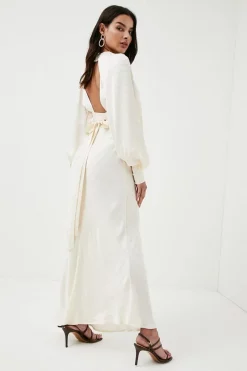 New 🤩 Karen Millen 🔨 Hammered Satin Tie Woven Maxi - champagne ⭐ -Occasionwear Popular Store akk06992 champagne xl 2