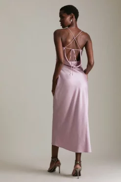 Best Pirce 🥰 Karen Millen Satin Ruched Side Midaxi Slip 👗 Dress - mauve ⭐ -Occasionwear Popular Store akk07032 mauve xl 2