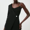 Hot Sale 😀 Karen Millen Compact Stretch Viscose Wrap Tux Mini 👗 Dress 🛒 -Occasionwear Popular Store akk07047 black xl