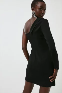 Hot Sale 😀 Karen Millen Compact Stretch Viscose Wrap Tux Mini 👗 Dress 🛒 -Occasionwear Popular Store akk07047 black xl 2