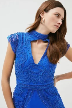 Promo ✨ Karen Millen Cornelli Embellished Cap Sleeve Woven Maxi - cobalt ❤️ -Occasionwear Popular Store akk07062 cobalt xl 1