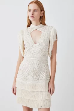 Best Pirce 🔔 Karen Millen Cornelli Embellished Fringed Woven 👗 Dress ✔️