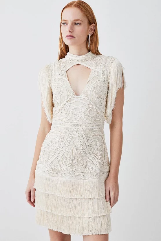 Best Pirce ๐ Karen Millen Cornelli Embellished Fringed Woven ๐ Dress โ๏ธ 3 Best Pirce ๐ Karen Millen Cornelli Embellished Fringed Woven ๐ Dress โ๏ธ