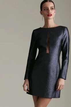 Best Sale ✨ Karen Millen Petite Stretch Metallic Jacquard Mini 👗 Dress 👏