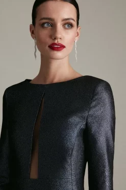 Best Sale ✨ Karen Millen Petite Stretch Metallic Jacquard Mini 👗 Dress 👏 -Occasionwear Popular Store akk07116 blue xl 1