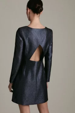Best Sale ✨ Karen Millen Petite Stretch Metallic Jacquard Mini 👗 Dress 👏 -Occasionwear Popular Store akk07116 blue xl 2