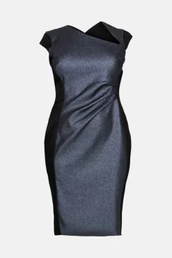 Outlet ✔️ Karen Millen Plus Size Stretch Metallic Jacquard Tuck Midi 👗 Dress 👍 -Occasionwear Popular Store akk07132 blue xl 3