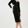 Cheapest 💯 Karen Millen Structured Crepe Zip Forever Bardot Midi 👗 Dress - black 💯 -Occasionwear Popular Store akk07143 black xl