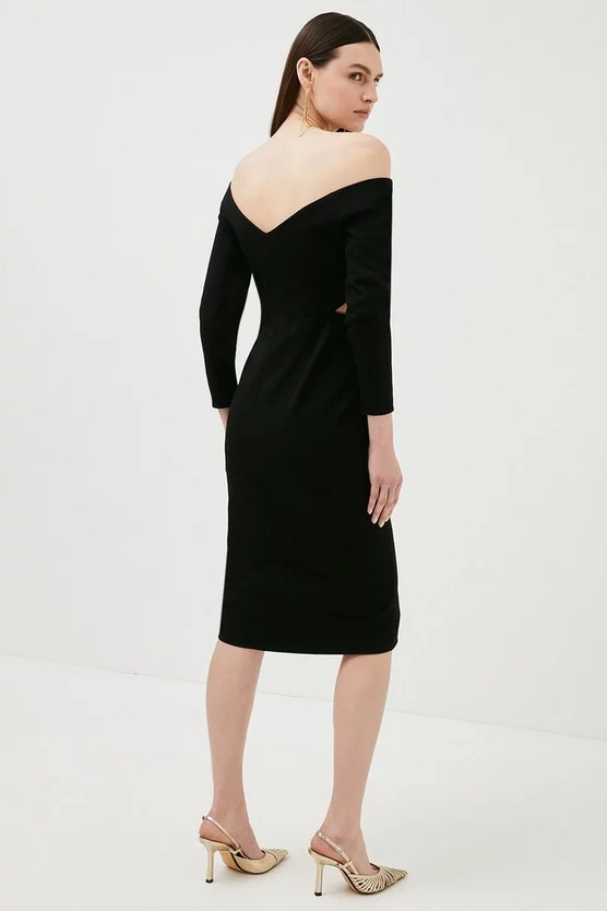 Cheapest 💯 Karen Millen Structured Crepe Zip Forever Bardot Midi 👗 Dress - black 💯 5 Cheapest 💯 Karen Millen Structured Crepe Zip Forever Bardot Midi 👗 Dress - black 💯 - Image 3