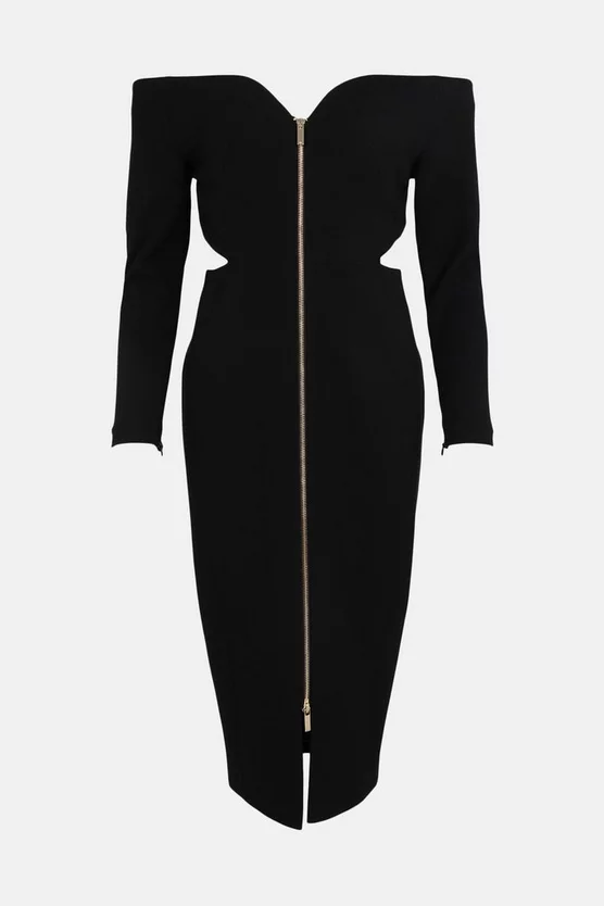 Cheapest 💯 Karen Millen Structured Crepe Zip Forever Bardot Midi 👗 Dress - black 💯 6 Cheapest 💯 Karen Millen Structured Crepe Zip Forever Bardot Midi 👗 Dress - black 💯 - Image 4