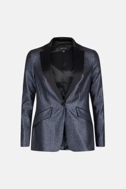 Budget ✨ Karen Millen Petite Stretch Metallic Jacquard Jacket 🔥 -Occasionwear Popular Store akk07145 blue xl 3