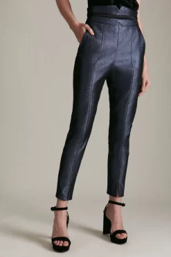 Coupon 🎁 Karen Millen Stretch Metallic Tailored Slim Leg Trousers ✔️ -Occasionwear Popular Store akk07147 blue xl 1